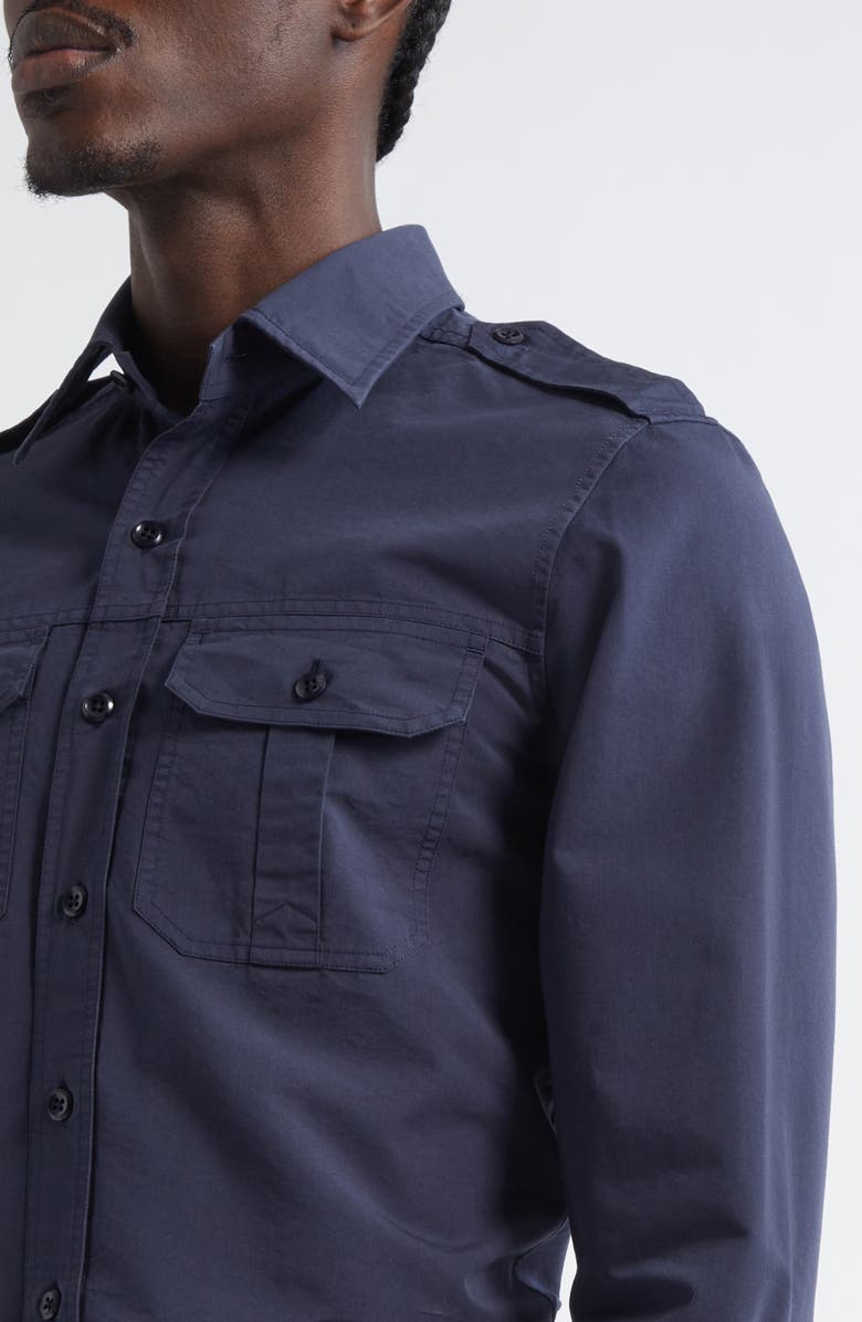 TOM FORD Fluid Cotton & Silk Poplin Western Shirt, Alternate, color, Hb825 Navy