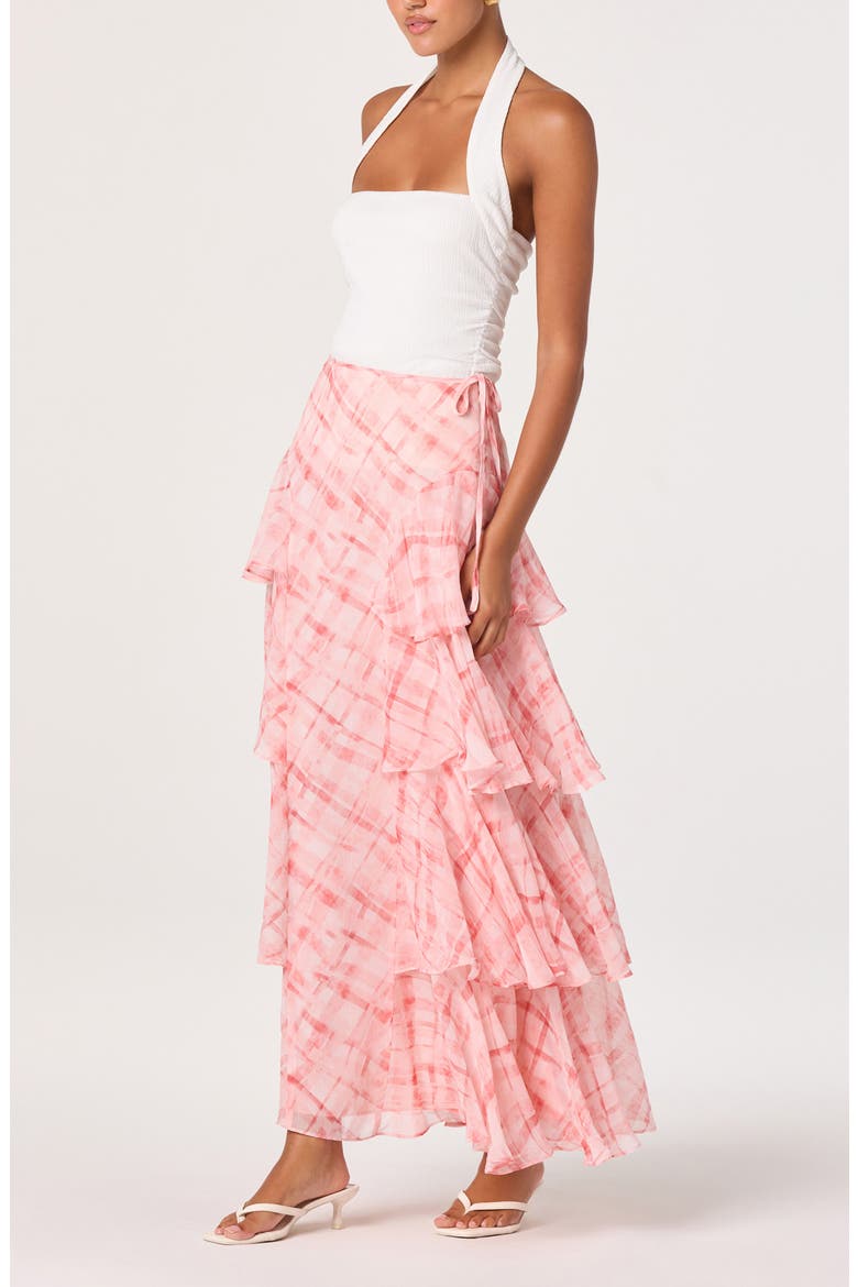 Maia Plaid Ruffle Tiered Maxi Skirt, Alternate, color, PINK PLAID