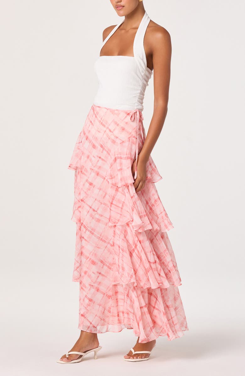 ASTR the Label Maia Plaid Ruffle Tiered Maxi Skirt, Alternate, color, Pink Plaid
