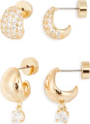 Nordstrom 2 Pairs of Cubic Zirconia Wide Huggie Hoop Earrings