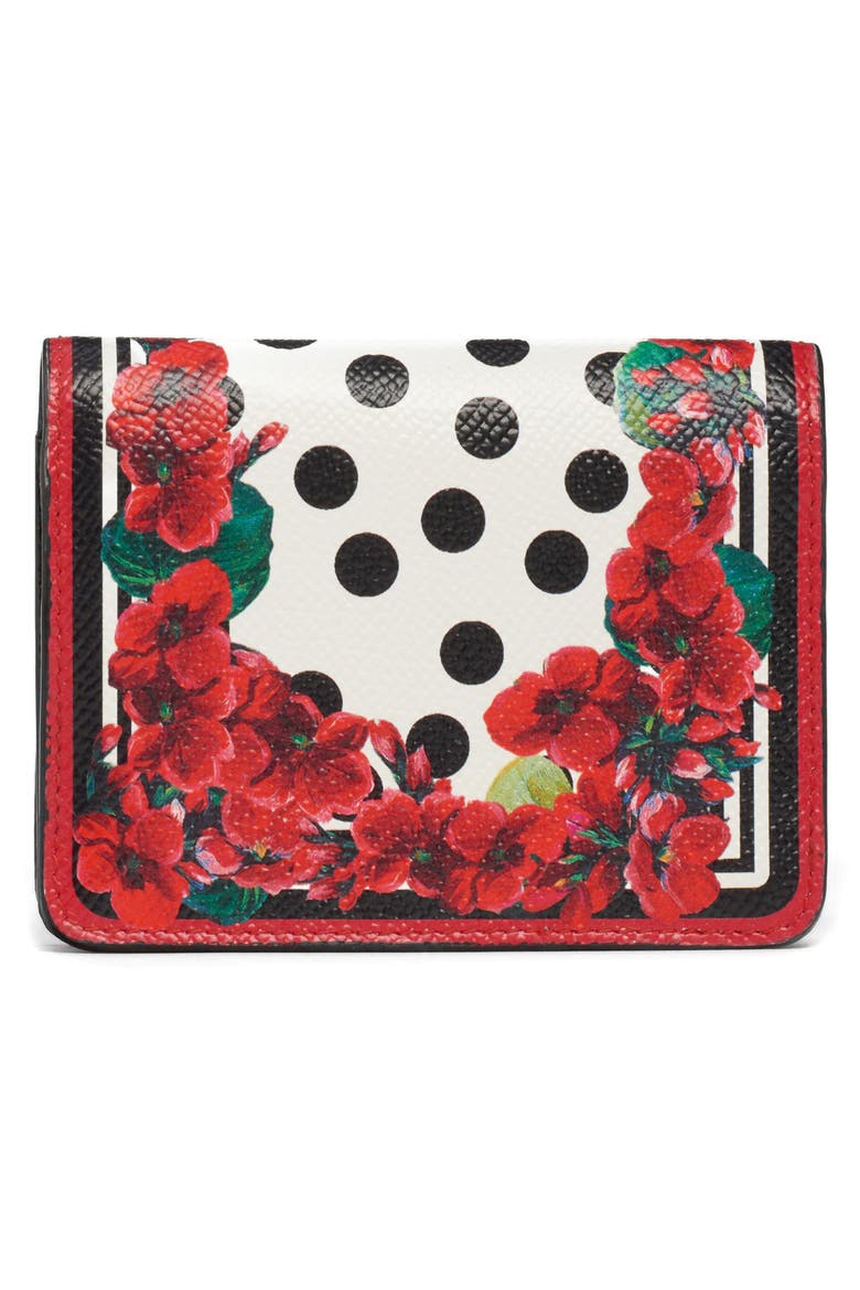 Small Geranium Print Leather Wallet, Alternate, color, GERANIUM/ POIS