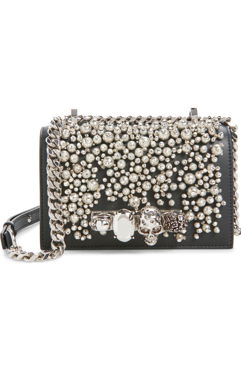 McQueen Mini Jewelled Satchel, Main, color, Black/ Silver