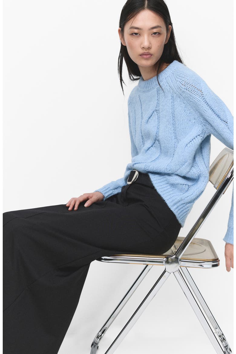 Cable Crewneck Sweater, Alternate, color, SKY BLUE
