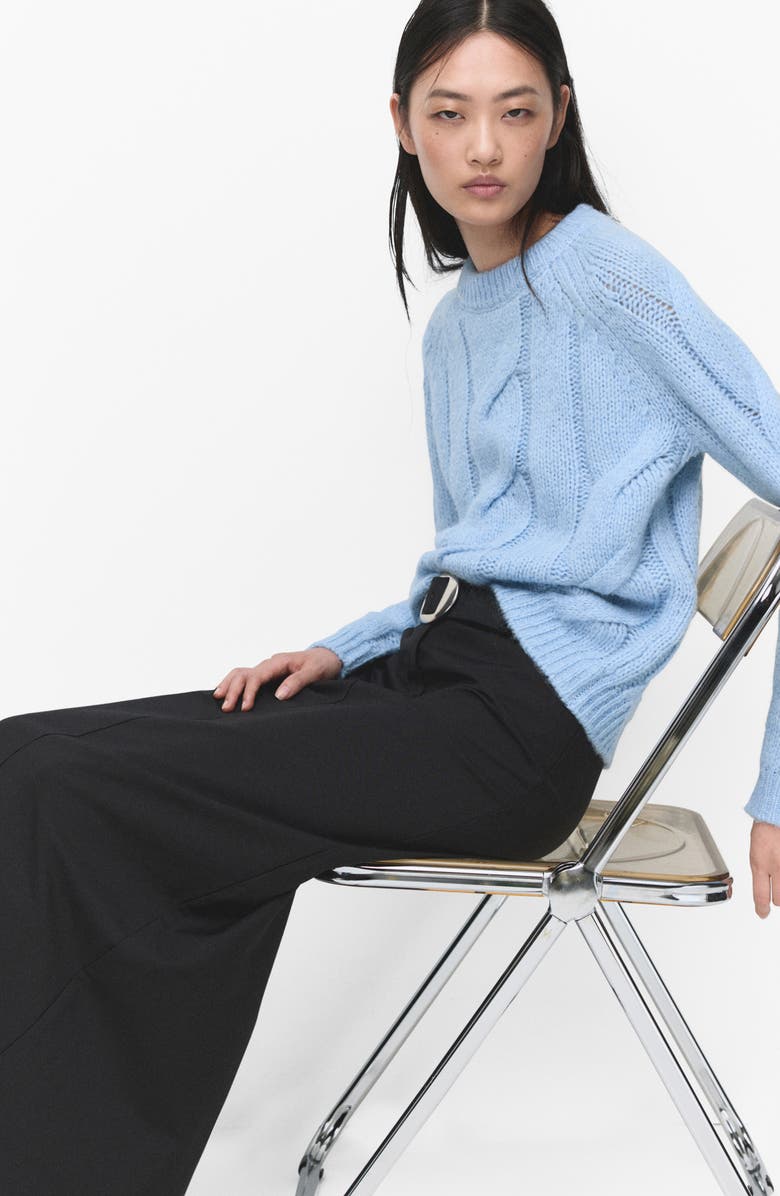 MANGO Cable Crewneck Sweater, Alternate, color, Sky Blue