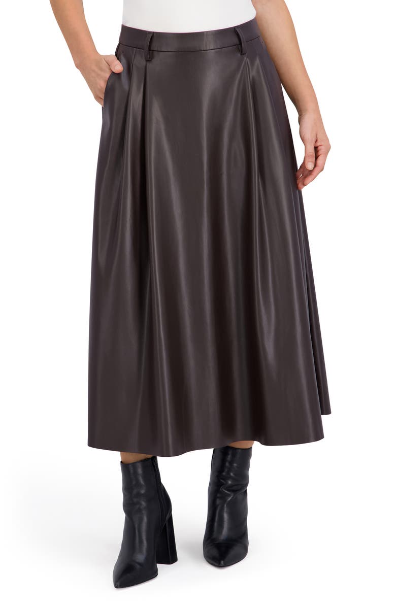 Ookie & Lala Supersoft Faux Leather Pocketed Maxi Skirt, Main, color, Brown