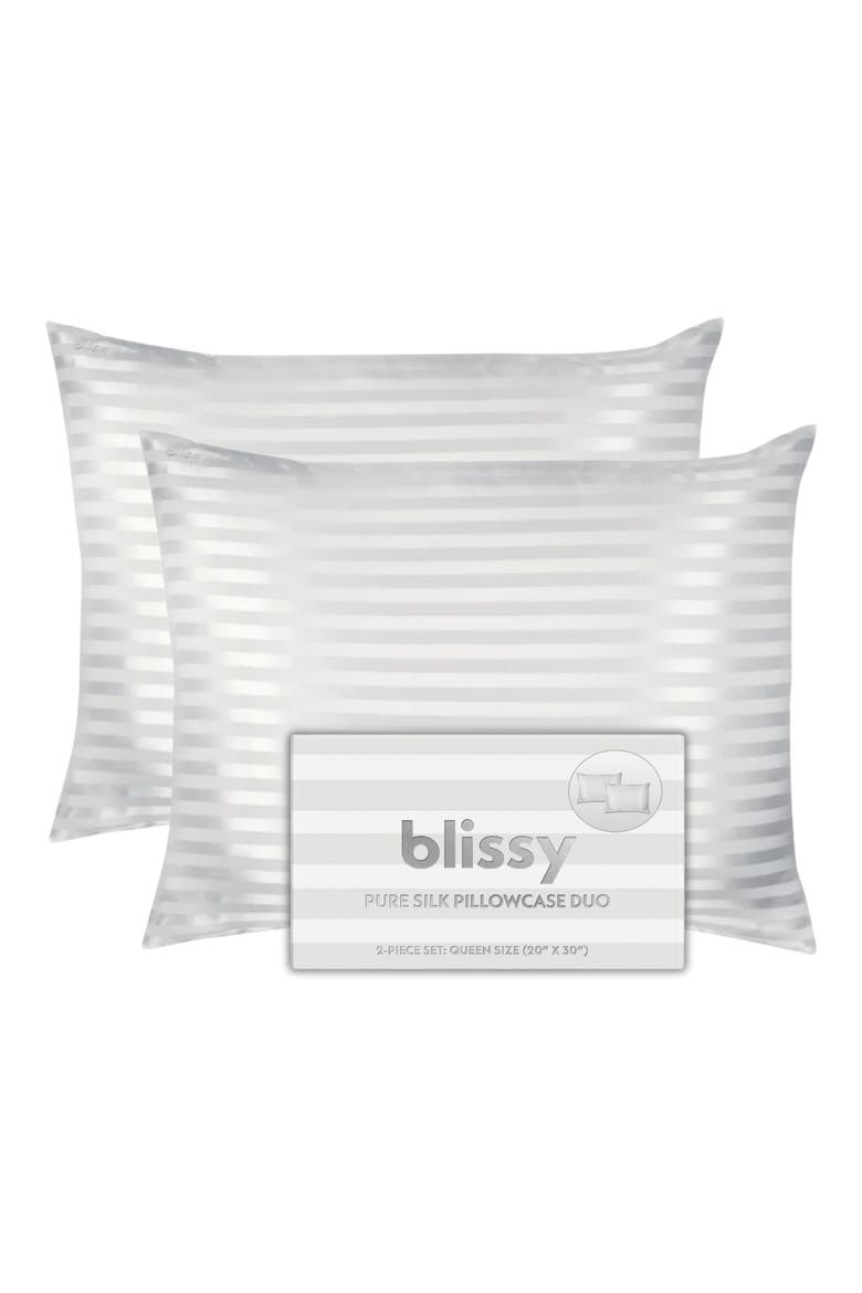 Set of 2 Mulberry Silk Pillowcases, Main, color, WHITE STRIPED