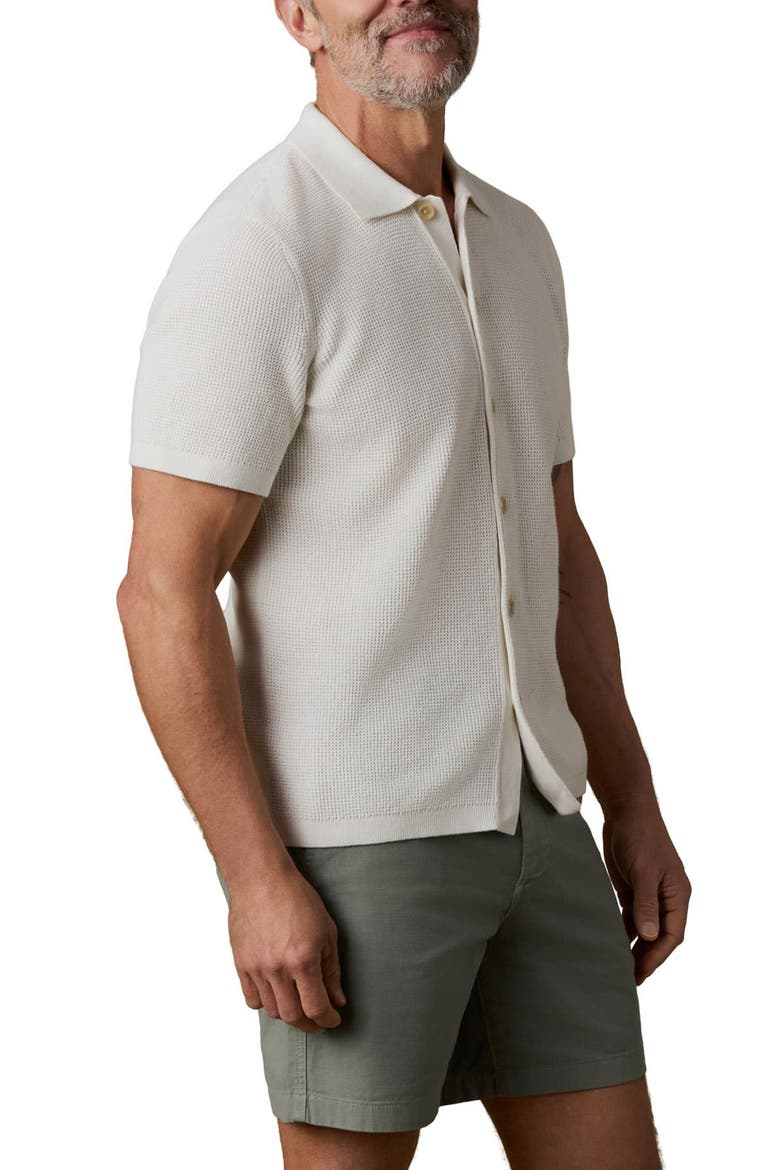 Sunwashed Waffle Stitch Short Sleeve Organic Cotton Button-Up Sweater Shirt, Alternate, color, WHITE SHELL