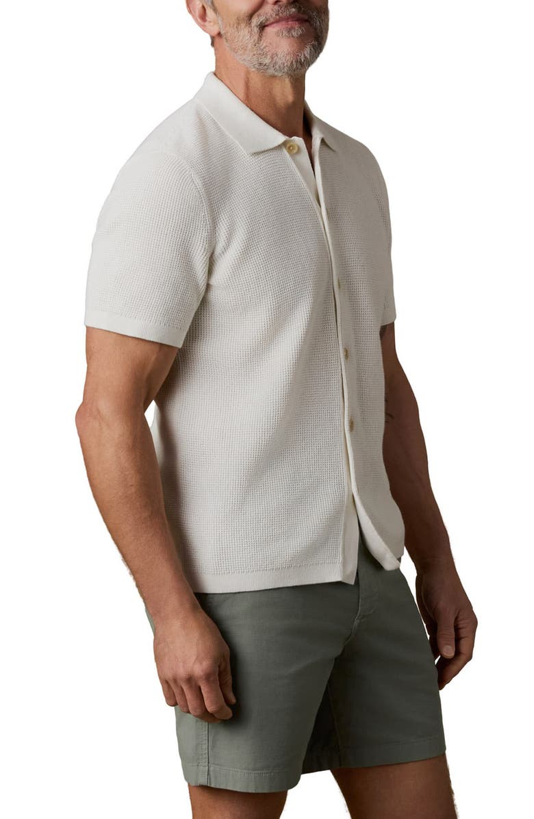 Faherty Sunwashed Waffle Stitch Short Sleeve Organic Cotton Button-Up Sweater Shirt, Alternate, color, White Shell