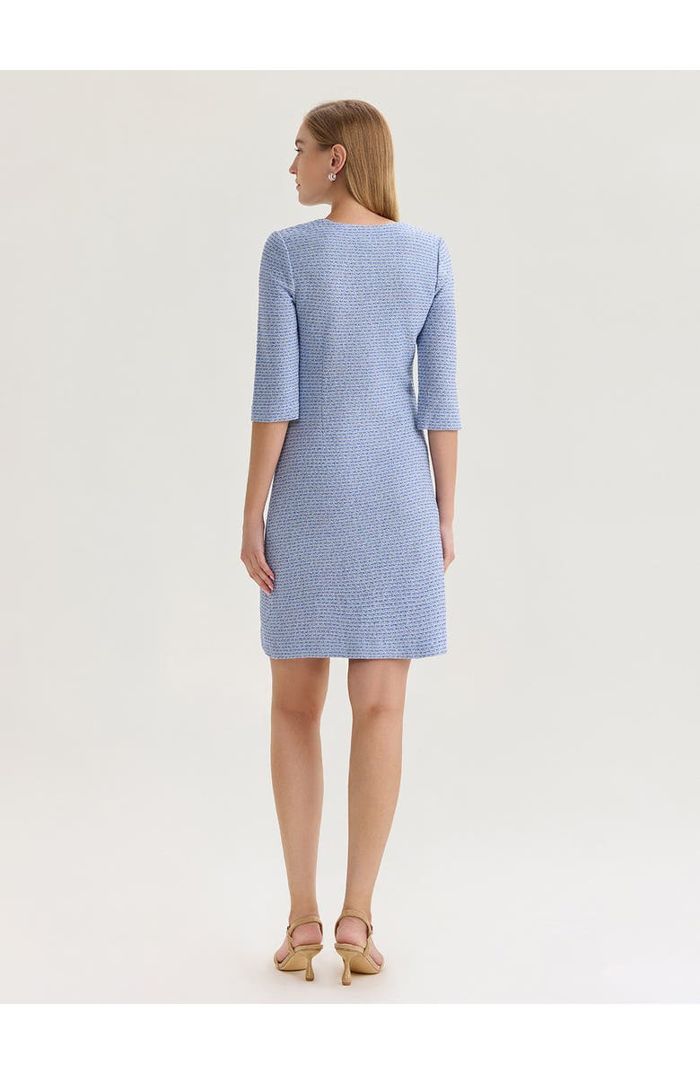Misook Tri-Color Tweed Knit Sheath Dress, Alternate, color, Blue/Charmeuse/Biscotti