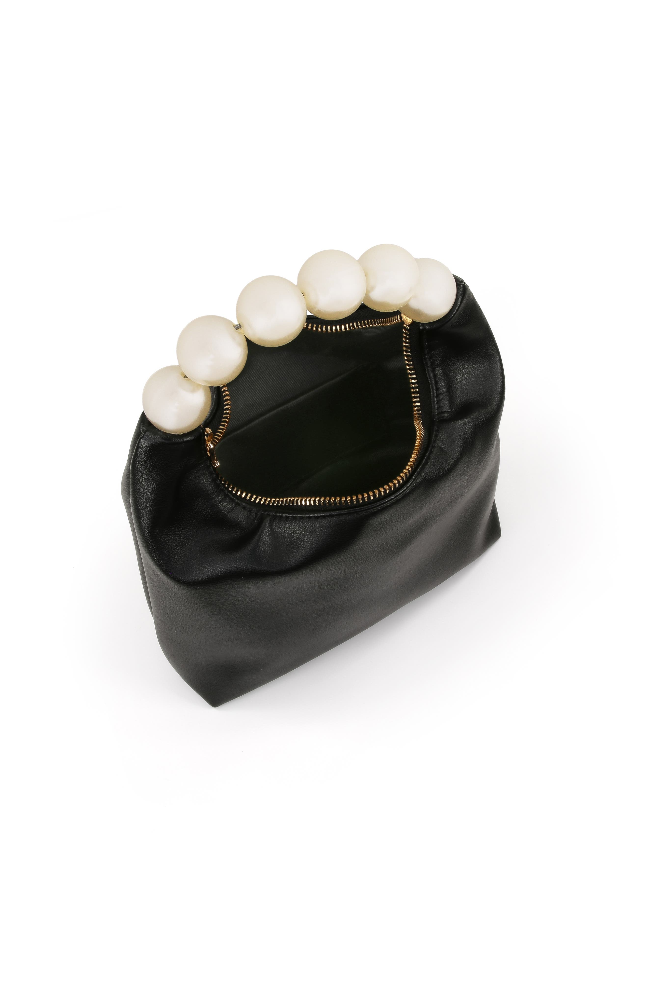 Jewel Badgley Mischka Calla Leather Zip Top w. Large Pearl Top Handle, Alternate, color, Black