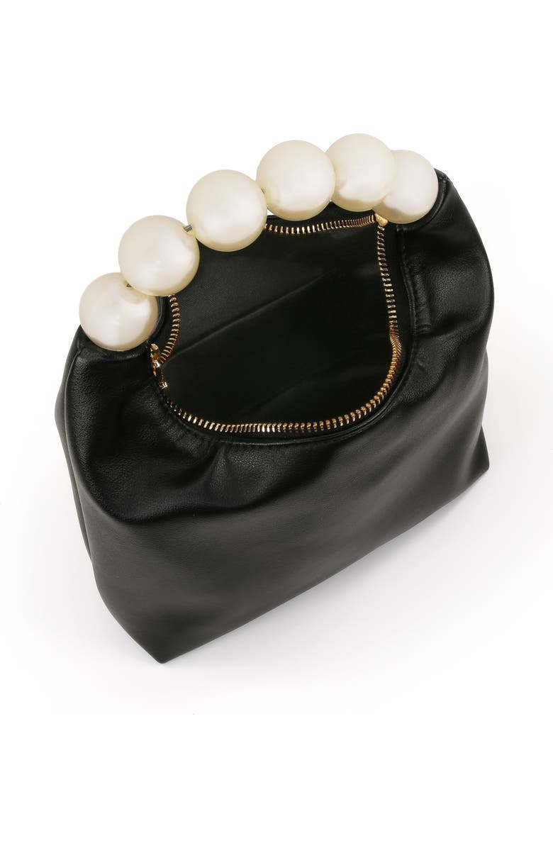 Jewel Badgley Mischka Calla Leather Zip Top w. Large Pearl Top Handle, Alternate, color, Black