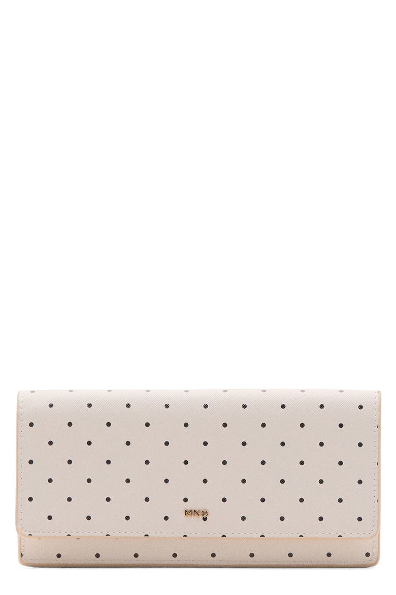 Polka Dot Faux Leather Flap Wallet, Main, color, OFF WHITE