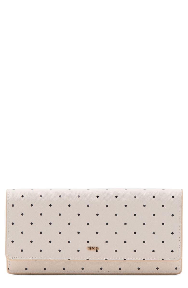MANGO Polka Dot Faux Leather Flap Wallet, Main, color, Off White