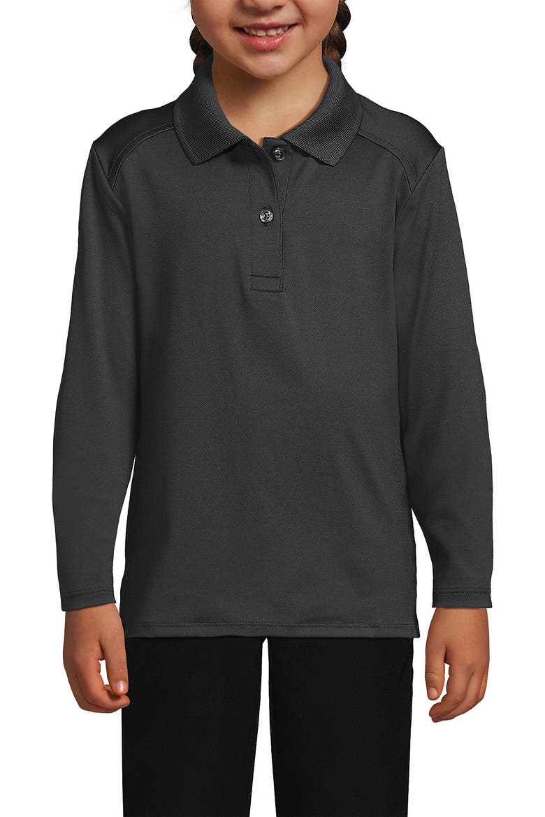 School Uniform Girls Long Sleeve Feminine Fit Rapid Dry Polo Shirt, Main, color, Soapstone