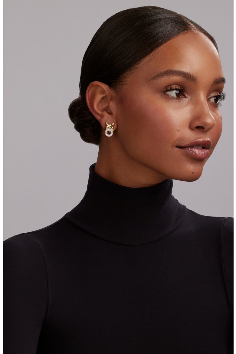 Embrace XO Pavé Diamond Omega Earrings, Alternate, color, GOLD/ SILVER