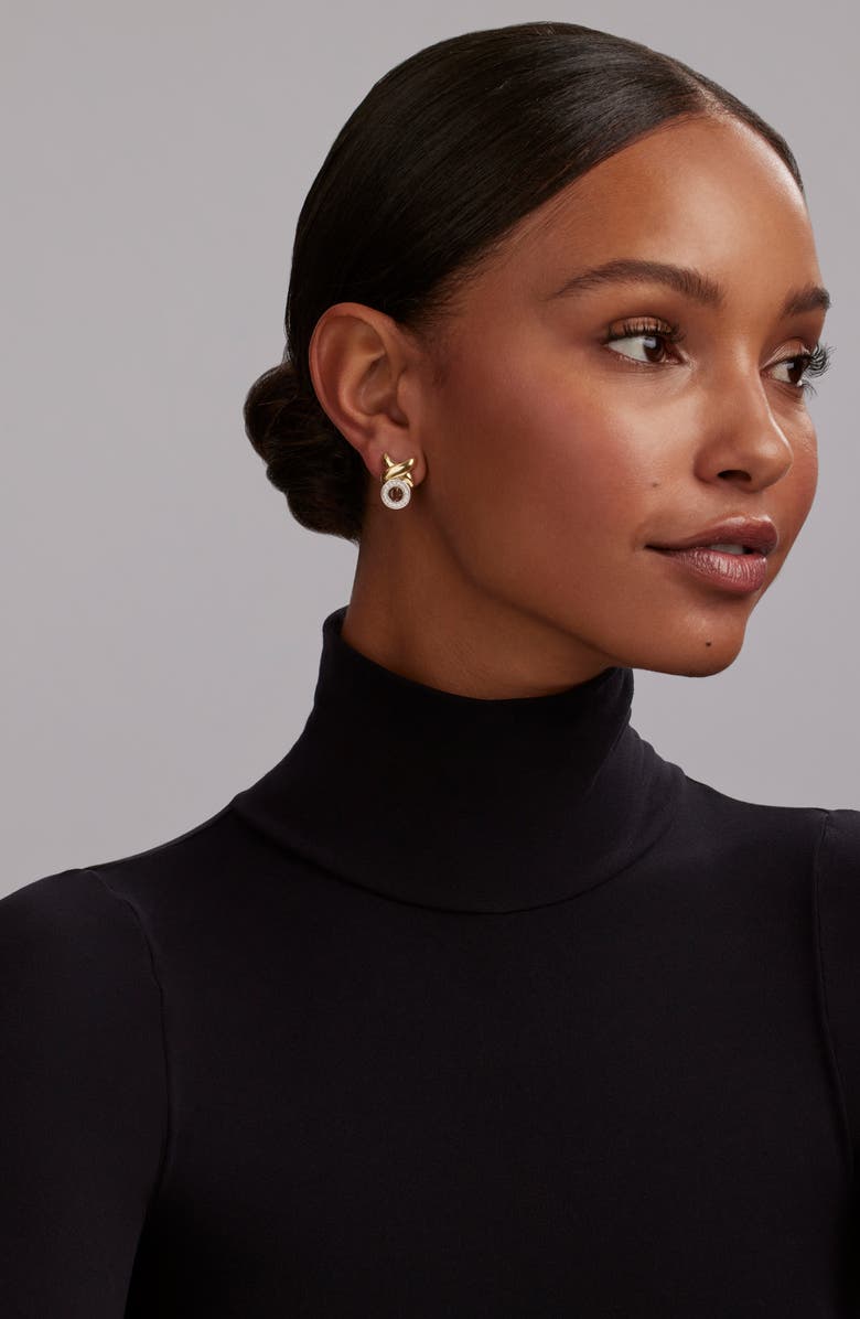 LAGOS Embrace XO Pavé Diamond Omega Earrings, Alternate, color, Gold/ Silver