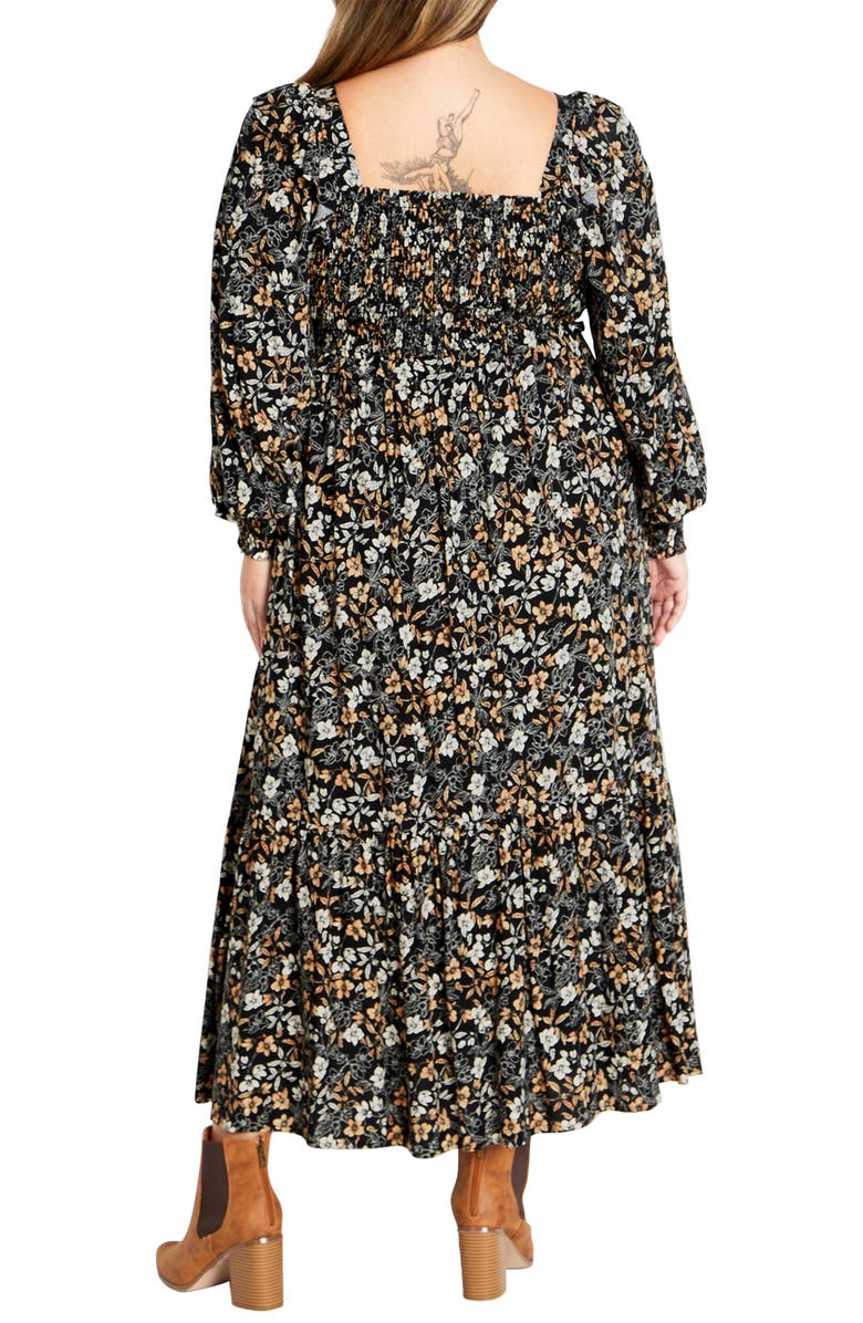 City Chic Emilie Smocked Bodice Long Sleeve Maxi Dress, Alternate, color, 