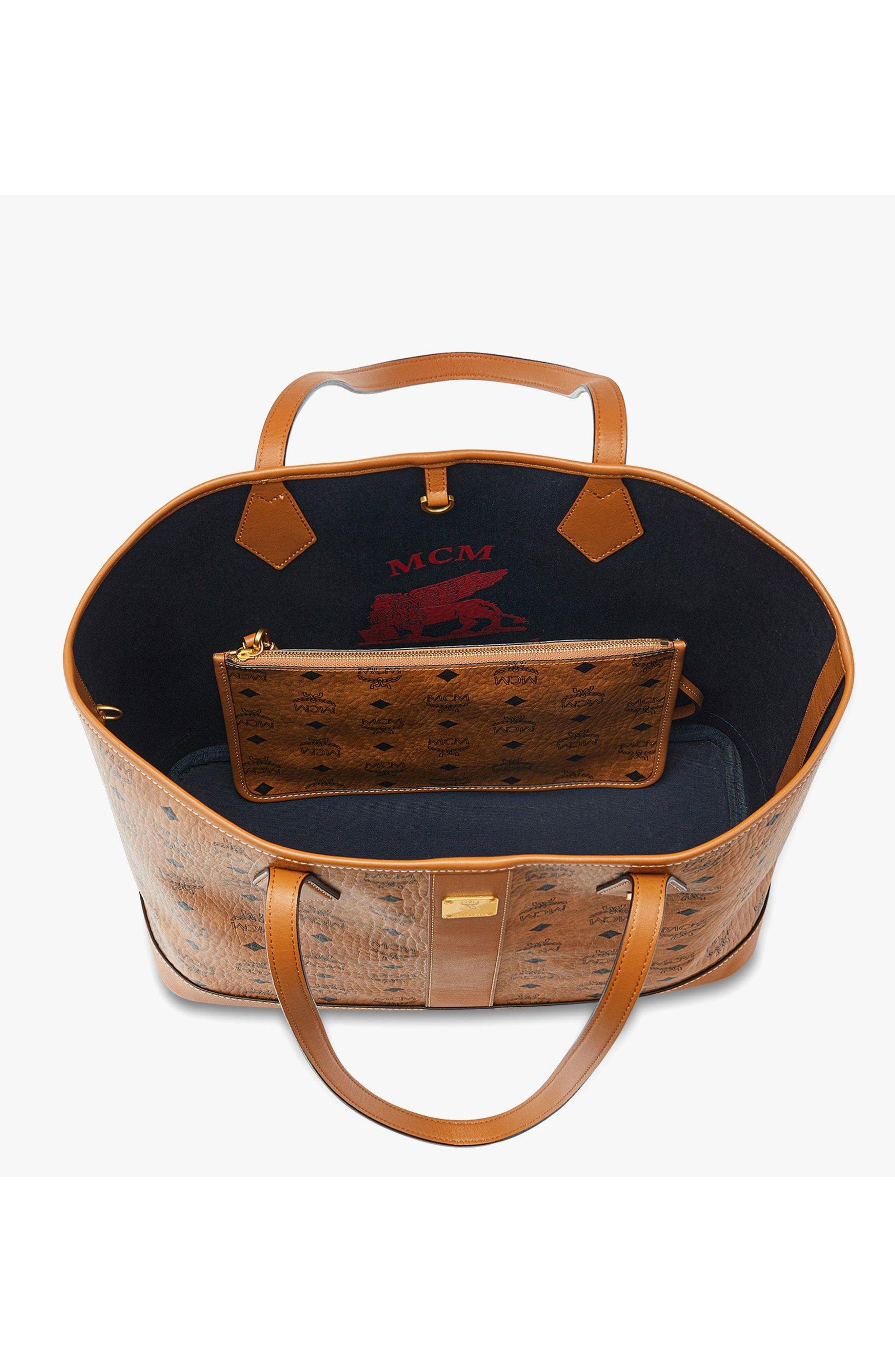 MCM New Medium Liz Shopper in Visetos, Alternate, color, Cognac