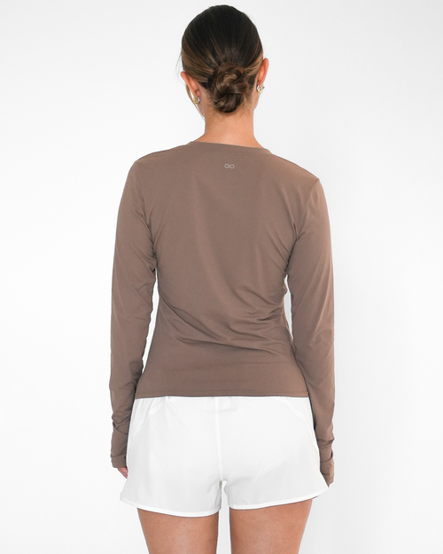 Rebody Active Raya Mid Length Compression Nylon Long Sleeve Top In Gray