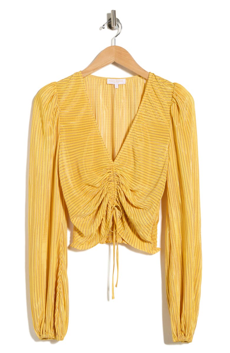 Ramy Brook Yolande Long Sleeve Ruched Top, Main, color, Daisy Yellow Pleated