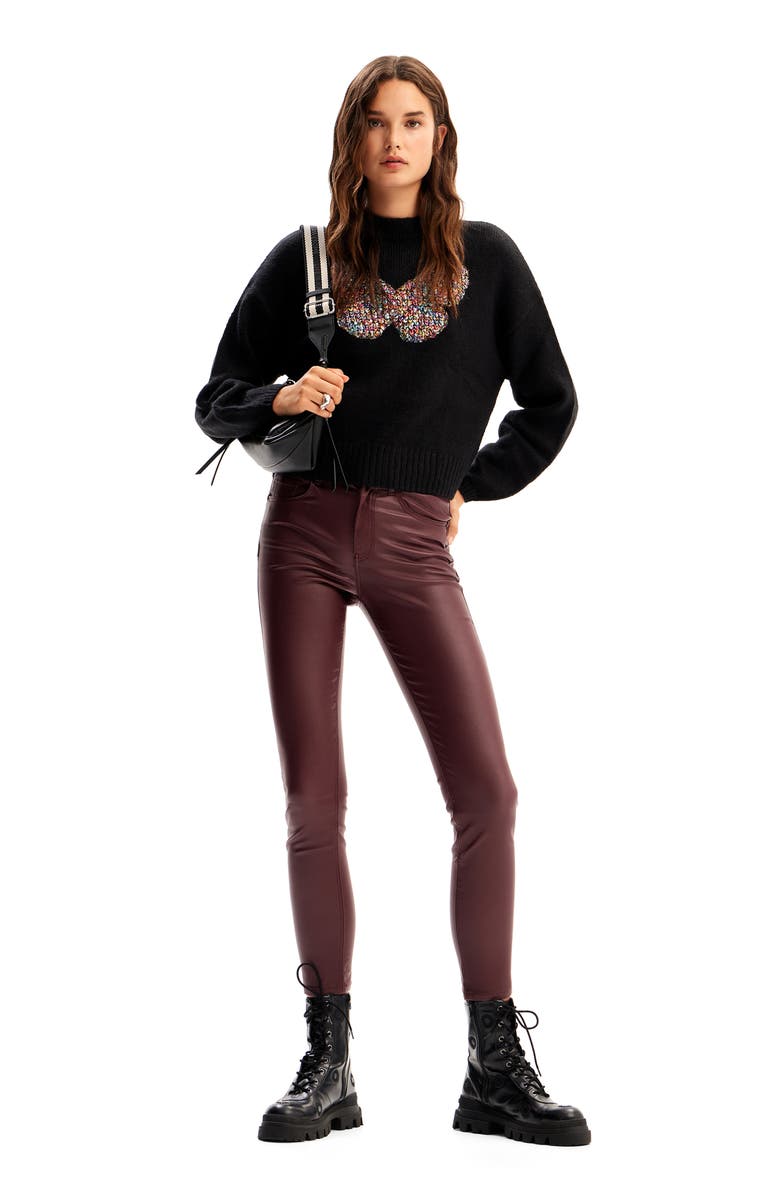 Desigual Chunky Knit Butterfly Pullover, Alternate, color, Black