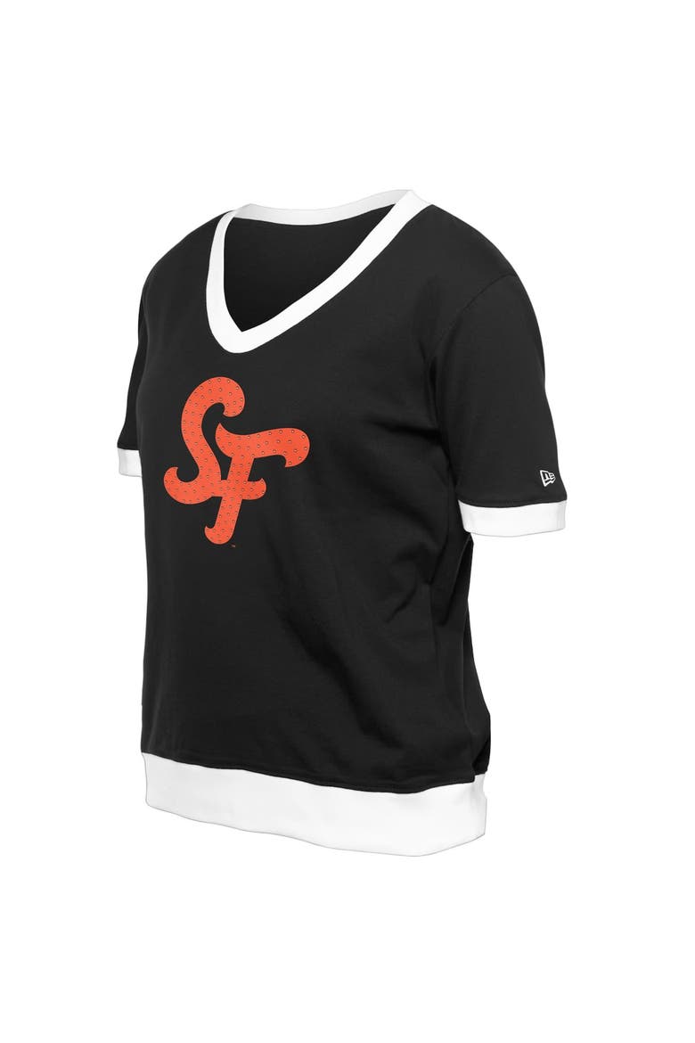 Women's New Era  Black San Francisco Giants 2025 City Connect Rhinestone V-Neck T-Shirt, Alternate, color, Black