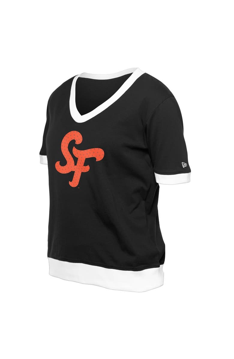New Era Women's New Era Black San Francisco Giants 2025 City Connect Rhinestone V-Neck T-Shirt, Alternate, color, Black