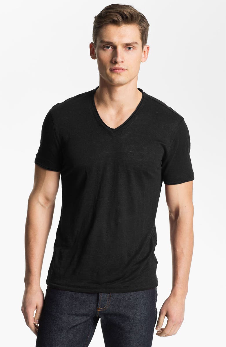 John Varvatos Linen Slim Fit V-Neck T-Shirt, Main, color,