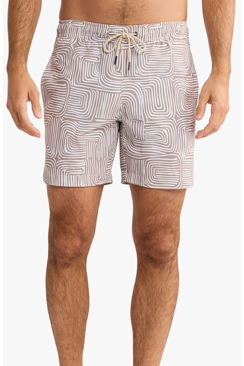 The Bayberry Medallion Print Water Repellent Swim Trunks, Main, color, WAVY SANDS