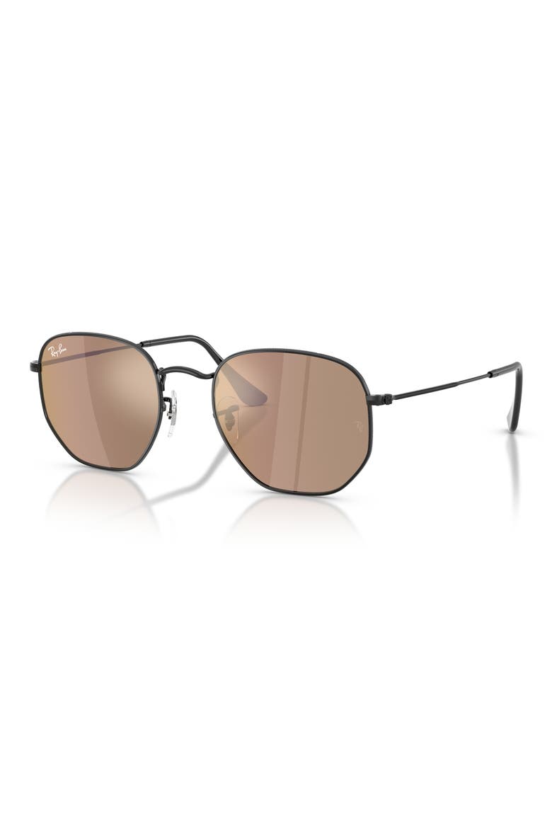 54mm Hexagonal Flat Lens Sunglasses, Alternate, color, BLACK / BROWN MIRROR BRONZE
