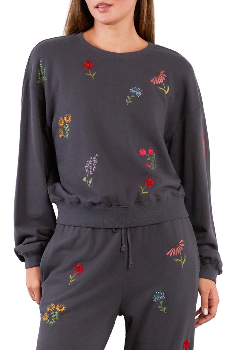 Flower Burst Embroidered Cotton Graphic Sweatshirt, Main, color, IRON GATE