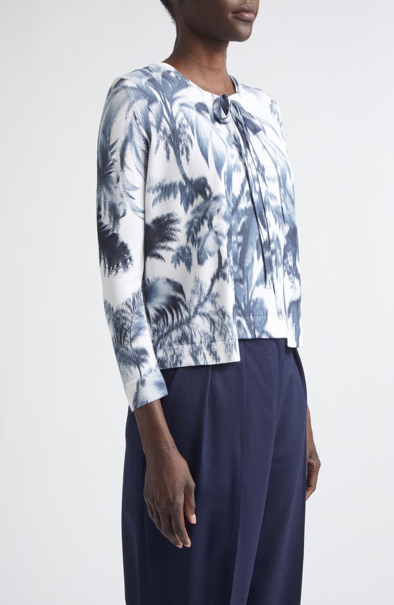 Oscar de la Renta Print Palm Leaf Cotton Blend Cardigan, Alternate, color, Navy/ White