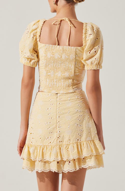 Astr The Label Evelin Embroidered Eyelet Cotton Twist Front Top