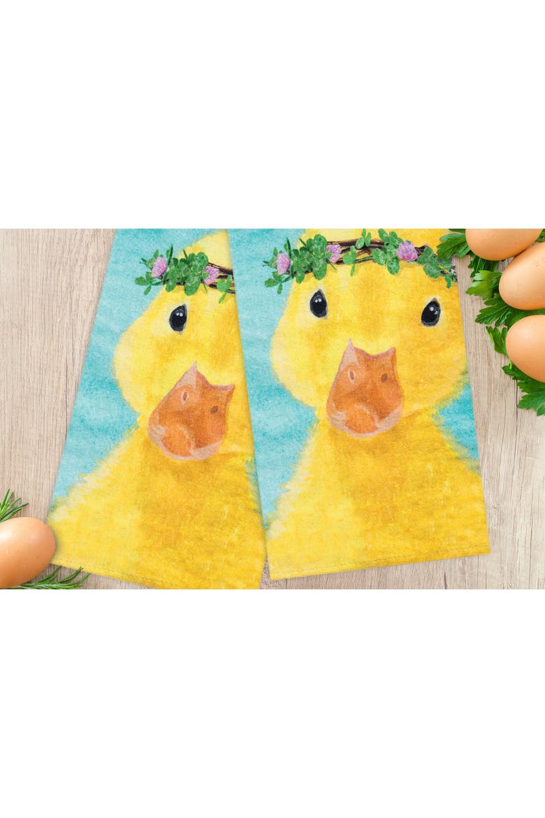 Clover Duckling Easter Spring Theme Printed Flour Sack Kitchen Dishtowel, Alternate, color, White