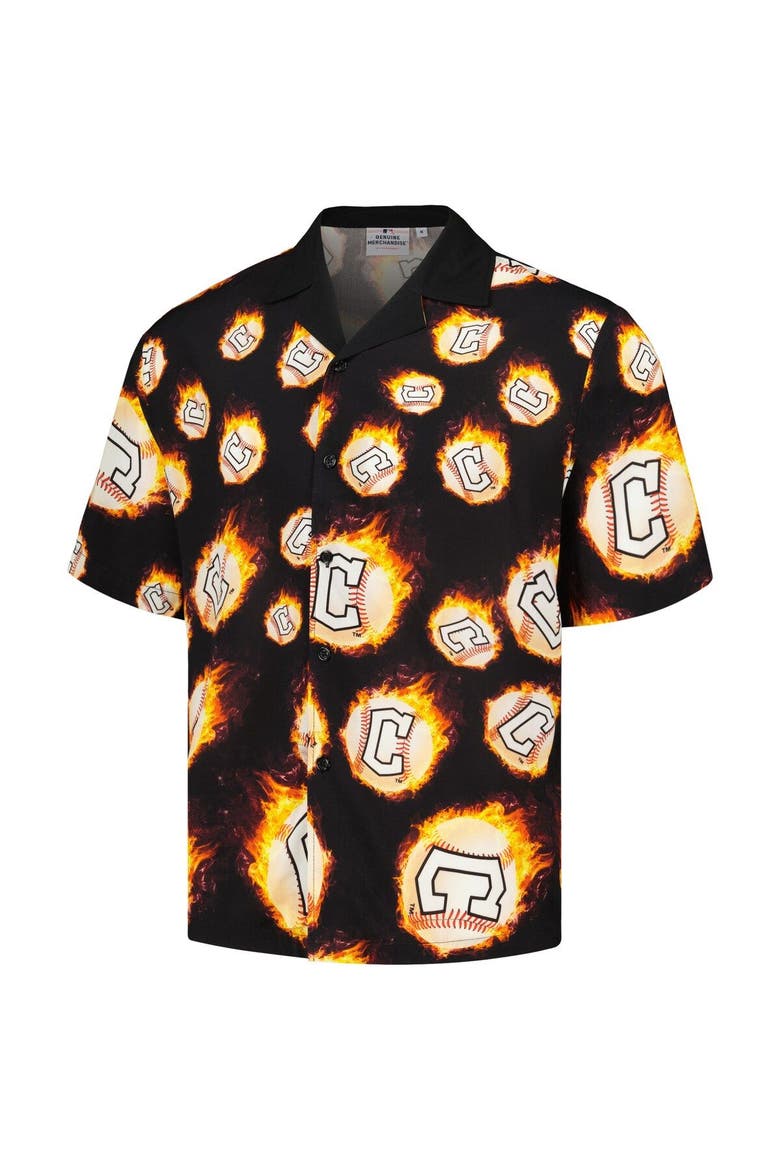 Men's PLEASURES  Black Cleveland Guardians Flame Fireball Button-Up Shirt, Alternate, color, Black
