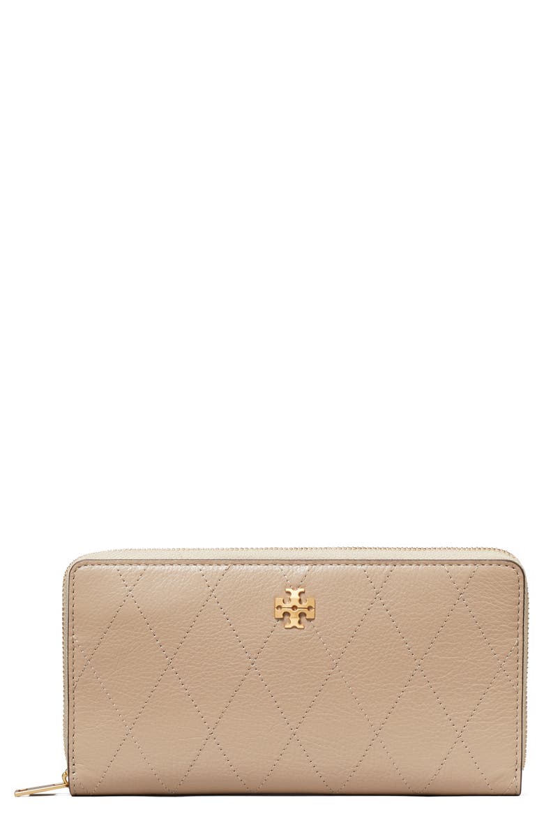 Tory Burch Charlie Leather Continental Zip Wallet, Main, color, Soft Cement