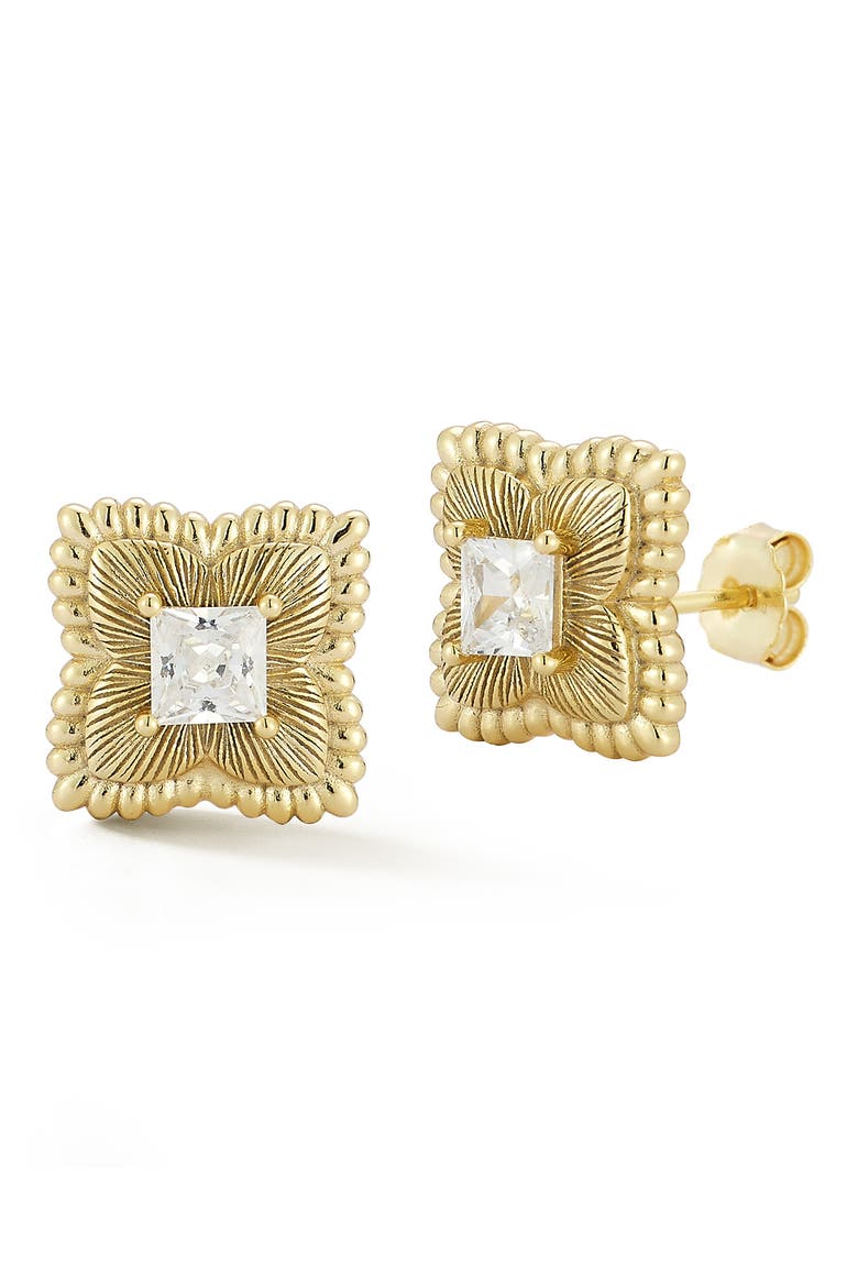 Cubic Zirconia Clover Stud Earrings, Main, color, GOLD