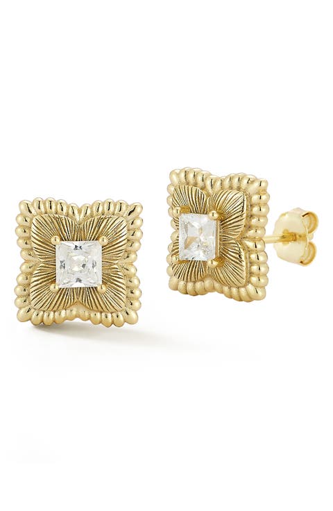 Cubic Zirconia Clover Stud Earrings