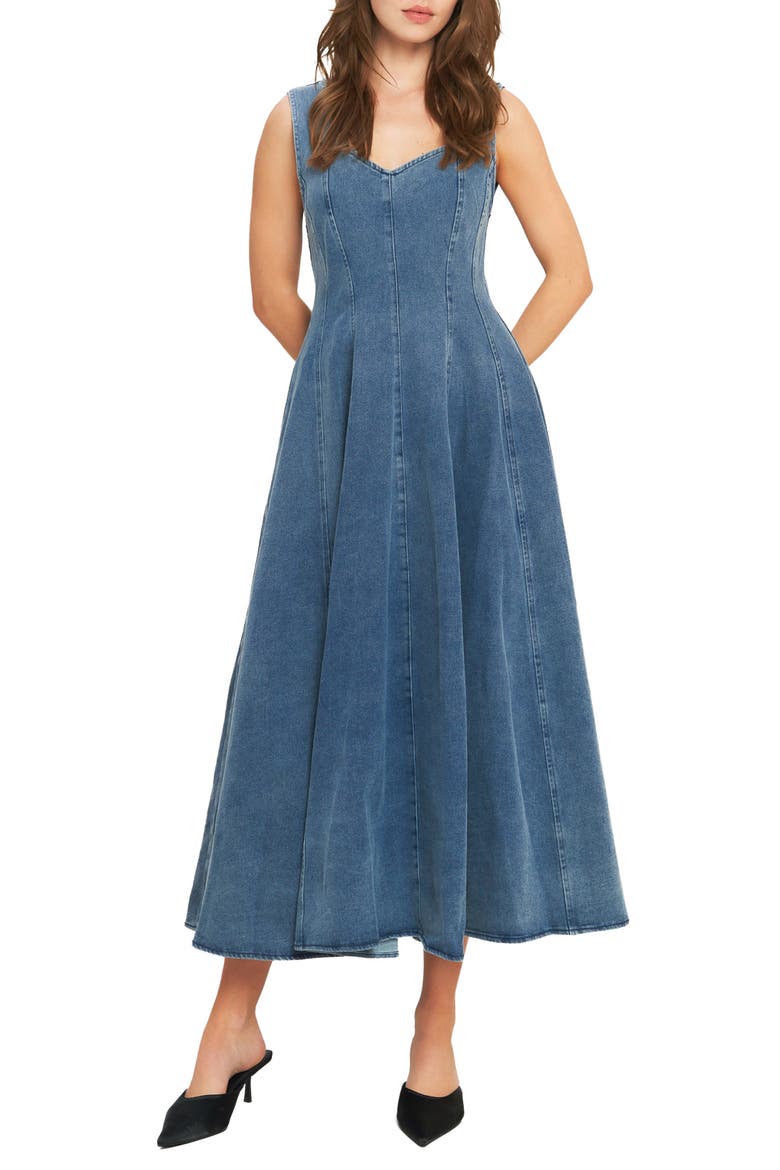 Denim Midi Dress, Main, color, MEDIUM INDIGO