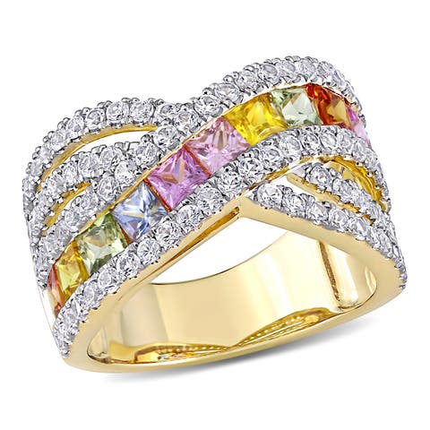 Multi-Color Sapphire Crisscross Ring 14k