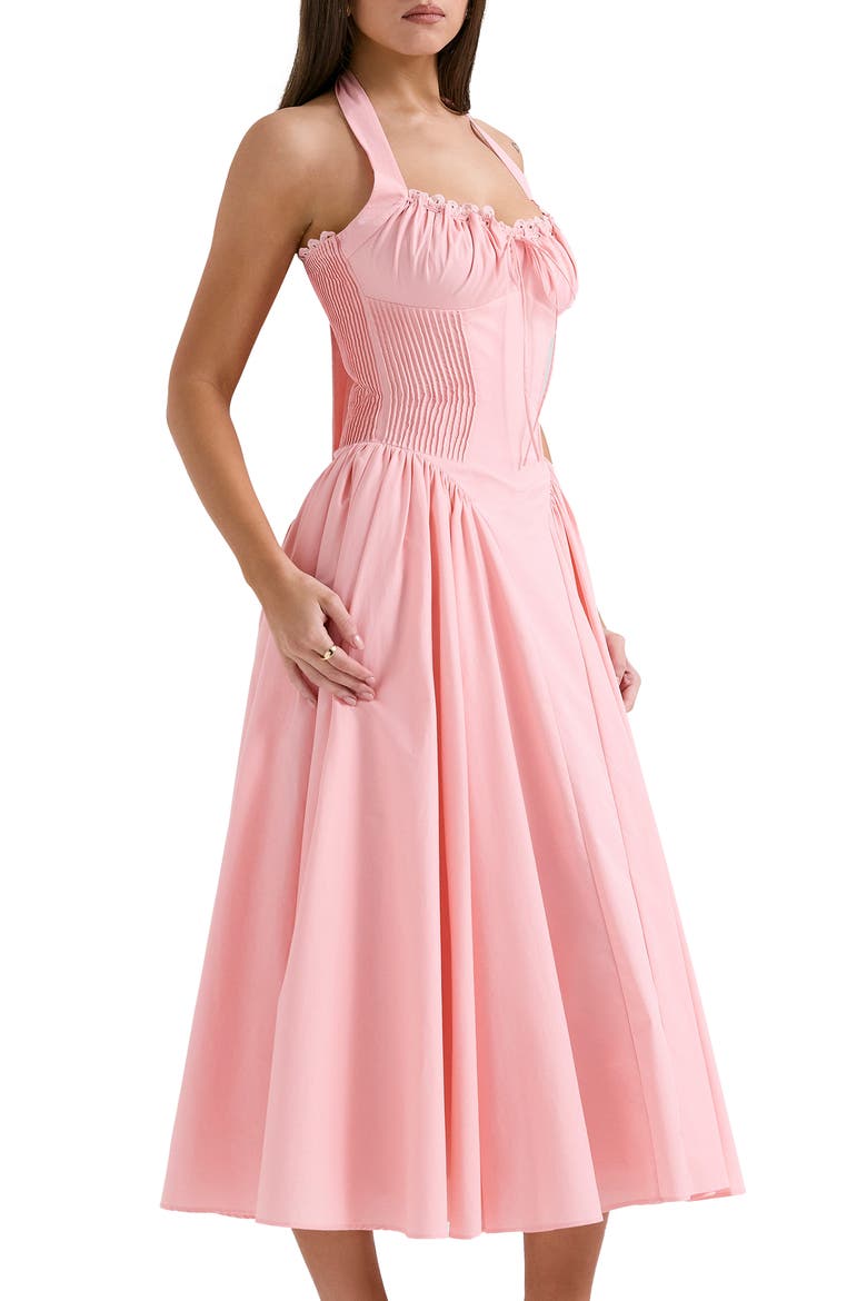 Adabella Floral Pleated Halter Sundress, Alternate, color, PINK FLARED