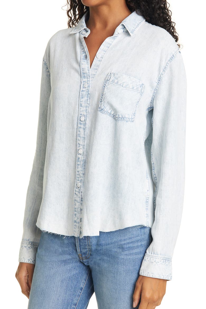 Ingrid Raw Hem Chambray Shirt, Alternate, color, LIGHT ACID WASH