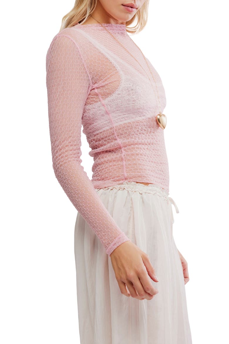 Minding My Business Sheer Top, Alternate, color, TICKLED PINK