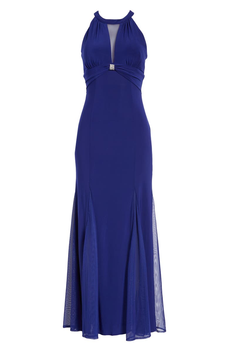 Morgan & Co. Cleo Crystal Detail Open Back Gown, Alternate, color, Electric Blue