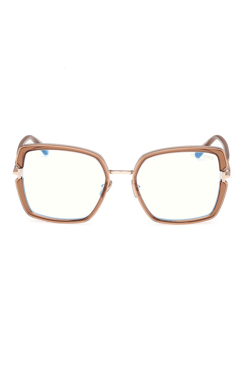 55mm Square Blue Light Blocking Optical Glasses, Main, color, CHAMPAGNE ROSE GOLD / T LOGO