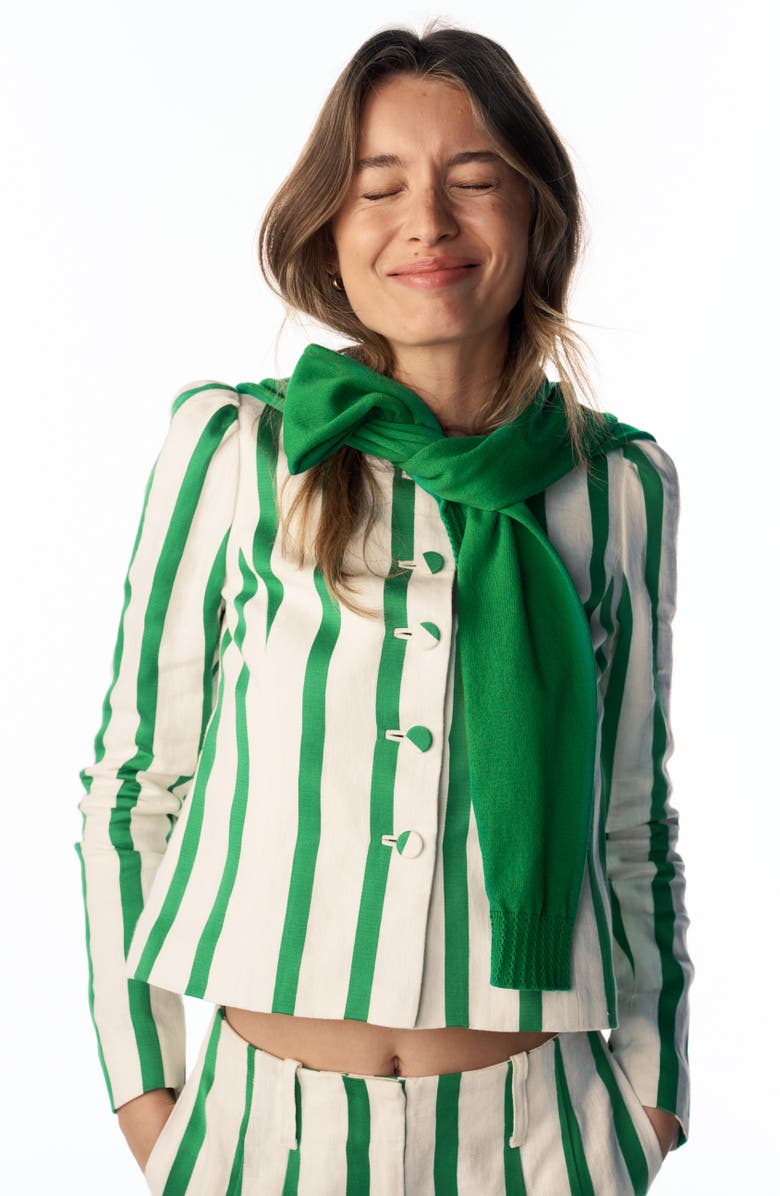 Boden Salisbury Stripe Puff Sleeve Linen & Cotton Jacket, Alternate, color, Ivory, Fresh Green Stripe