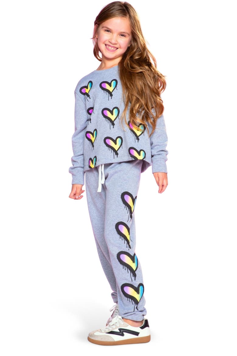 Kids' Cloud Soft Rainbow Heart Graphic Sweatshirt, Alternate, color, HEATHER GREY RAINBOW HEART