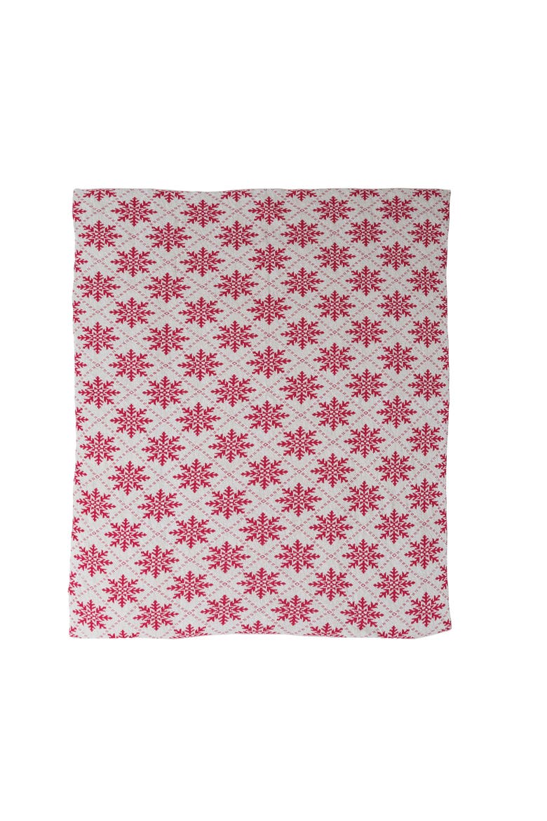Cotton Knit Snowflake Throw, Cream & Dark Pink, Main, color, Cream & Pink