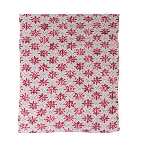Cotton Knit Snowflake Throw, Cream & Dark Pink