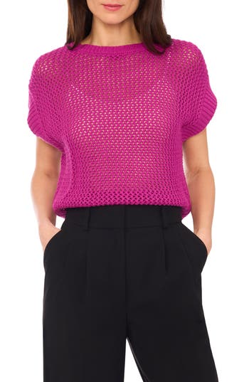 Halogen ® Open Stitch Cotton Crop Sweater Vest In Vivid Plum Purple